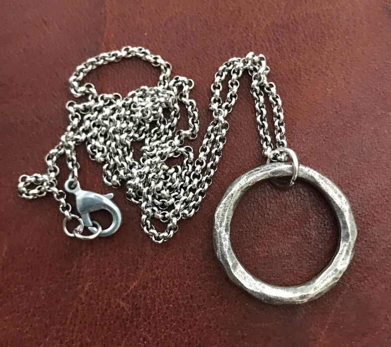 Men's Necklace, Antiqued Hammered Eternity Ring, Unisex Jewelry, Men's Fashion, Available in 20 or 24 Inch Chain, ST-012