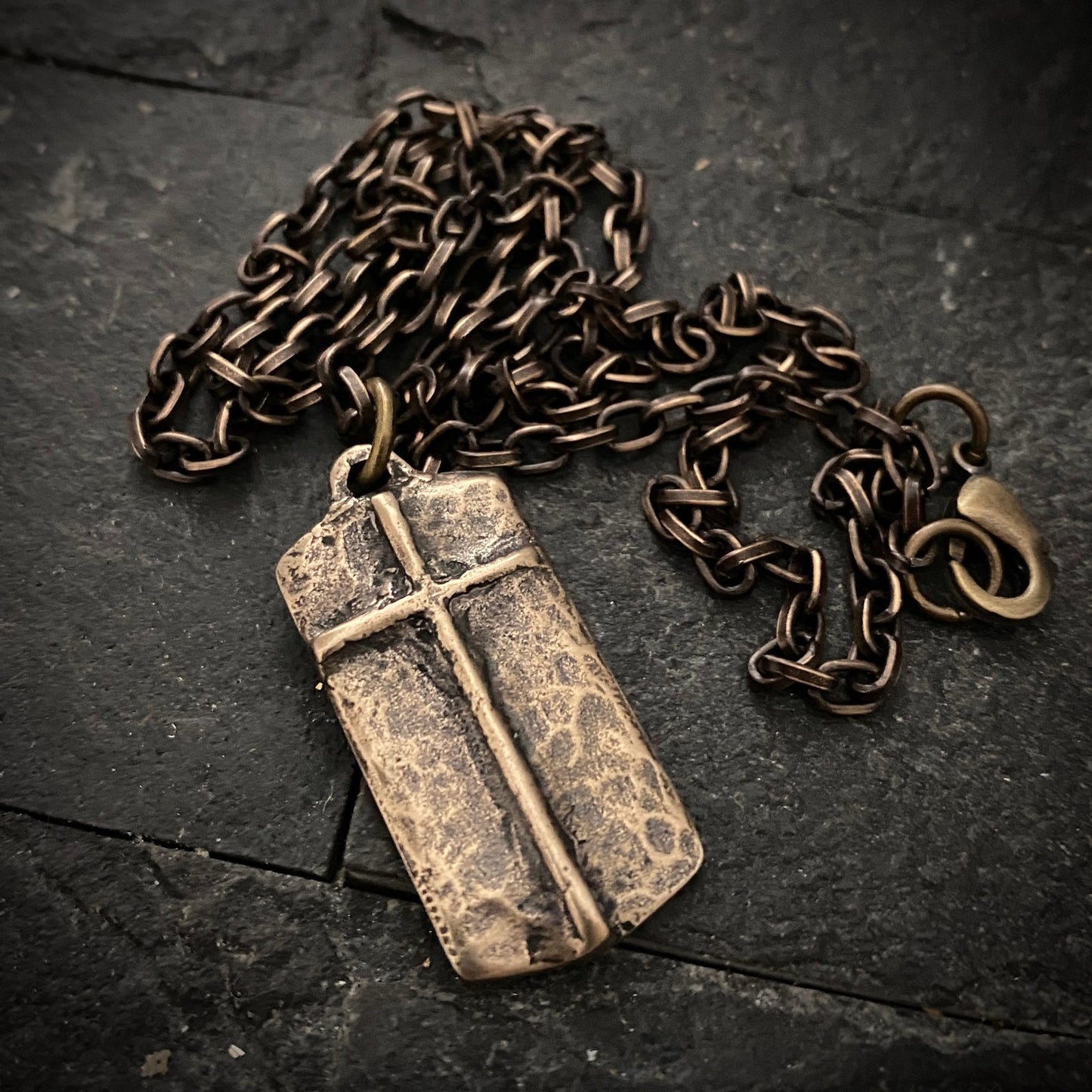The Lord's Prayer Necklace, Men's Bronze Pendant with Cross and Brass Necklace, Unisex Jewelry Gift, Faith, BR-050