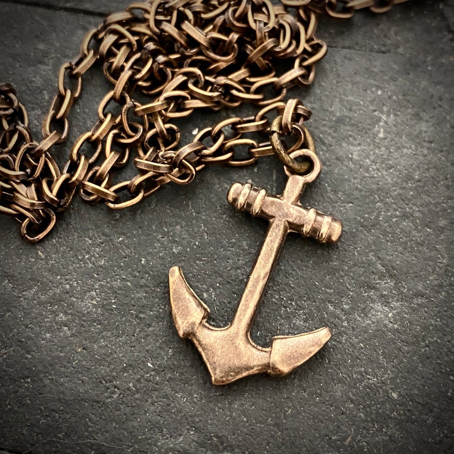 Nautical Anchor Necklace, Brass and Bronze Men's Unisex Ship Sea Boating Jewelry, 20 or 24 Inch Chain, BR-061