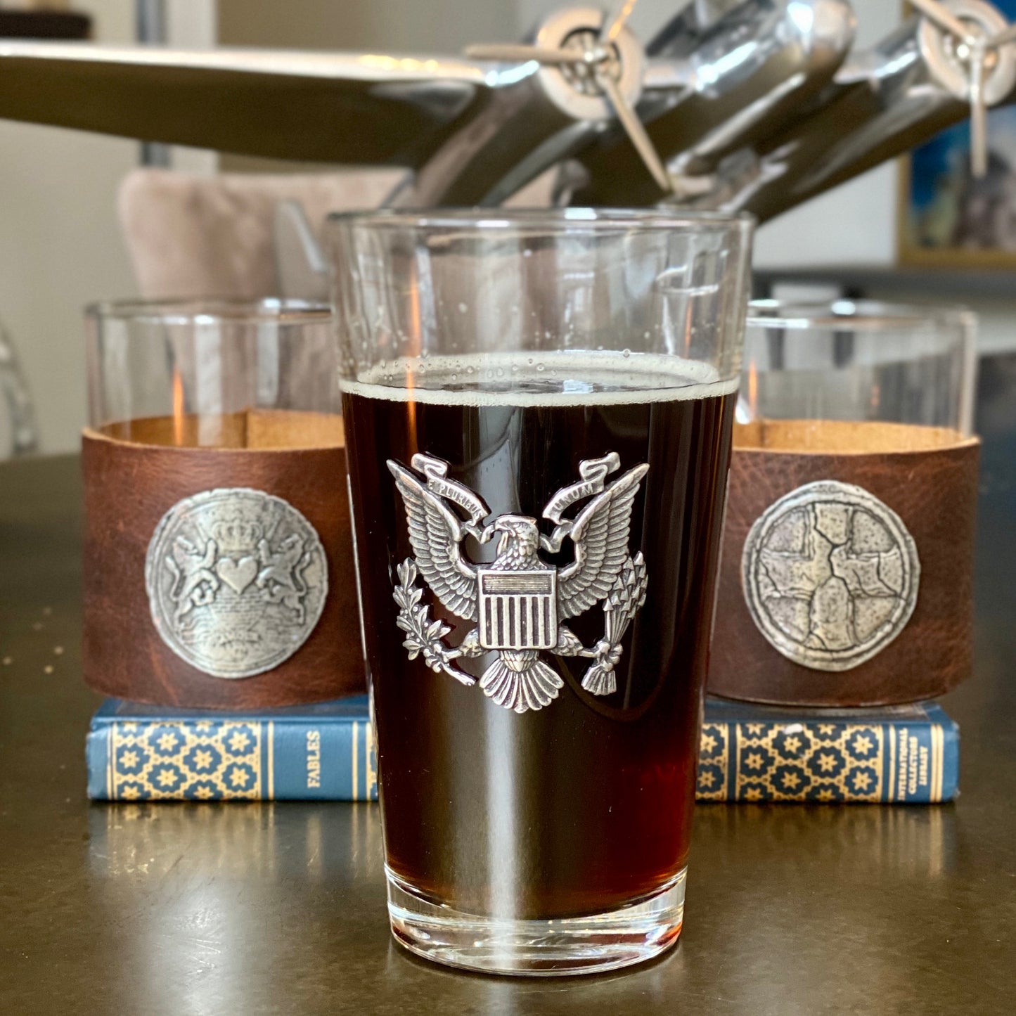 Custom Set of Beer Glasses, Large Pewter Love Wax Seal Designed by Johnny LTD, Set of Beer Glasses, Groomsman, Wax Seal, Crest, BW-005-00