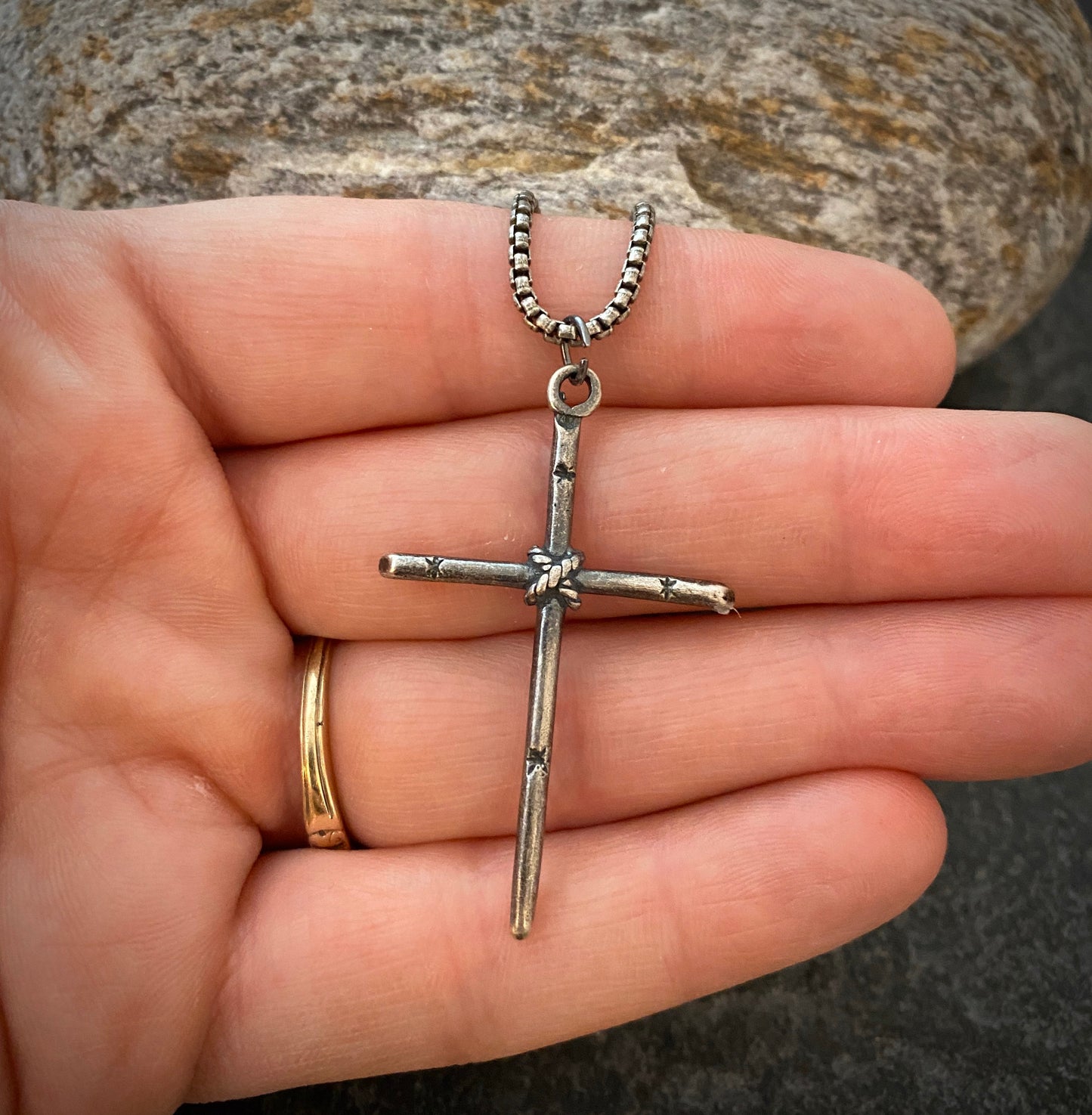 Men's Sterling Silver Simple Stick Cross Necklace, Johnny LTD Original Piece, Rope Cross, Sterling Chain Necklace, SS-011