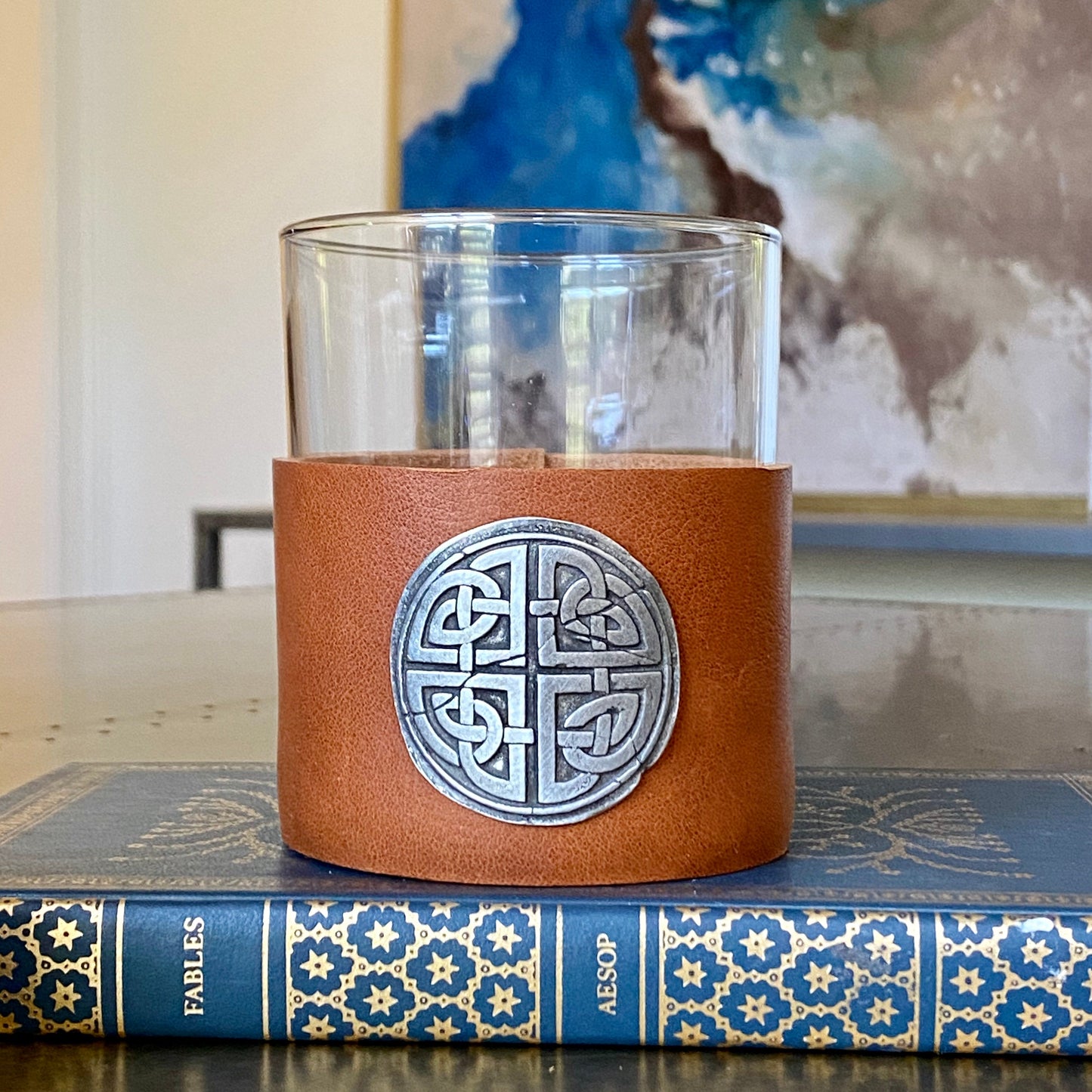 NEW - Custom Scotch Whiskey Glass, Celtic Knot, Highball Leather Wrap, Ireland, Gift, Scotch Glasses, Irish, Celtic, Bourbon Glass BW-009