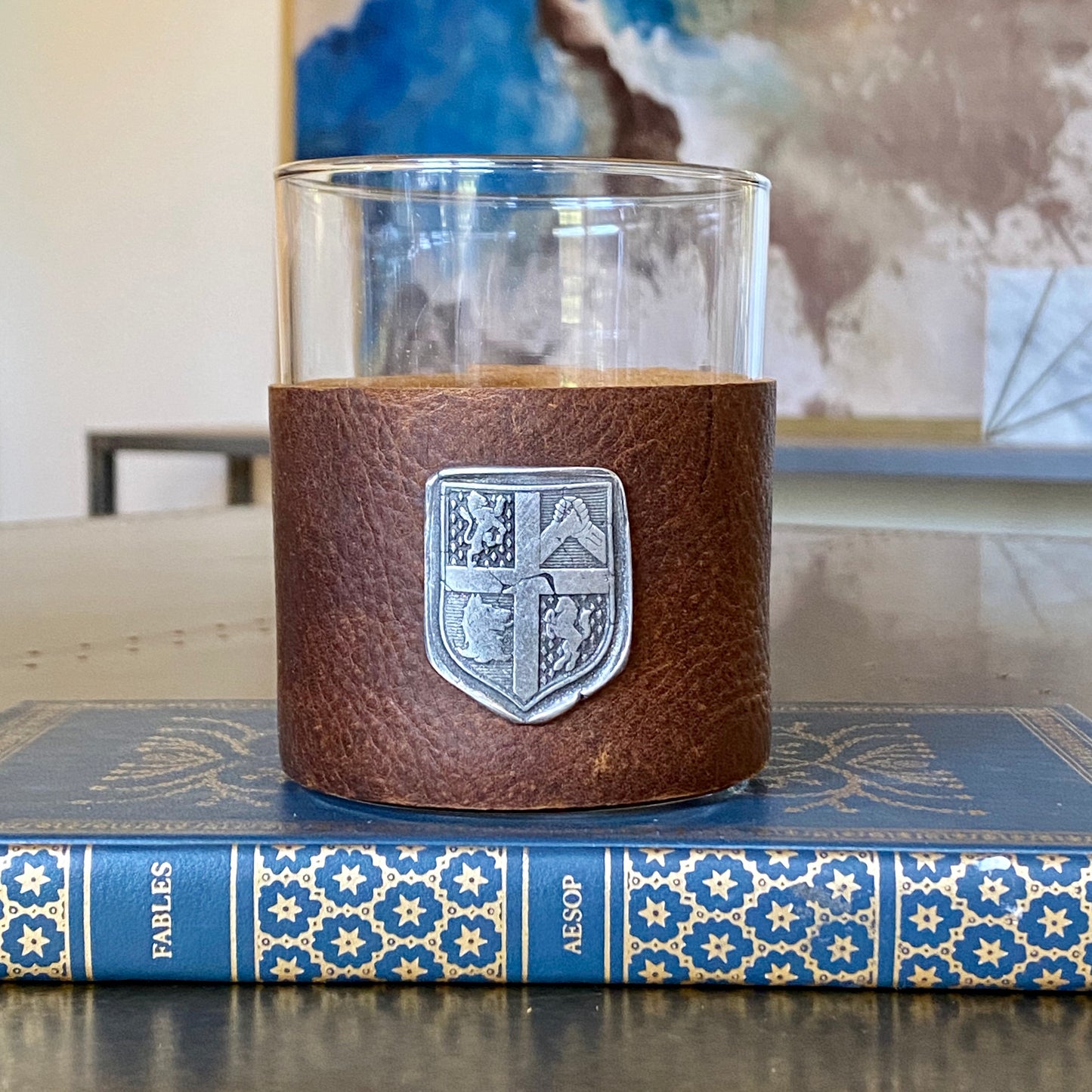 NEW - Custom Scotch Whiskey Glass, Brotherhood seal, Highball Leather Wrap, fraternity, Gift, Scotch Glasses, Scotch, Bourbon Glass, BW-011