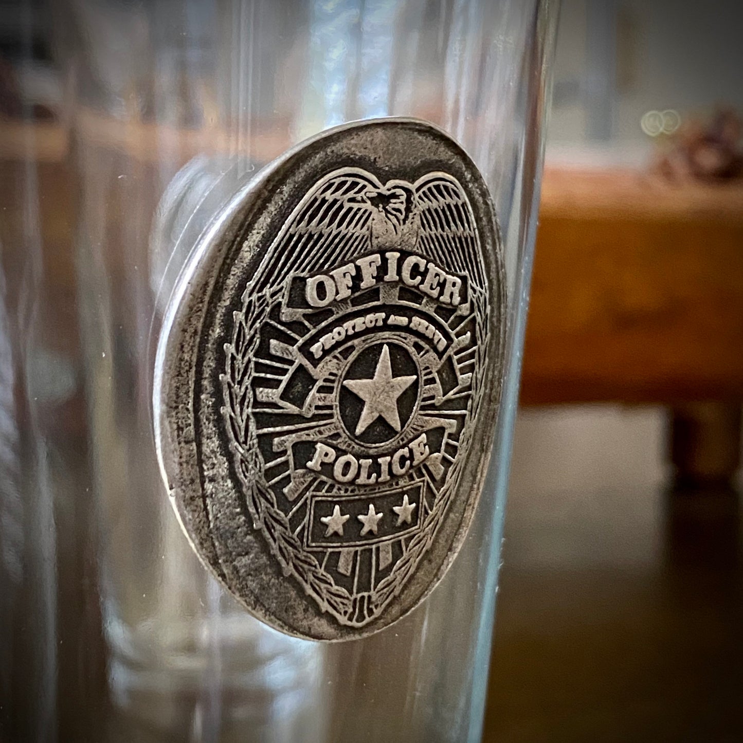 NEW - Custom Scotch Whiskey Glass, Police Badge, Highball Leather Wrap, Law Enforcement, Police Gift, Scotch Glasses, thin blue line, BW-007
