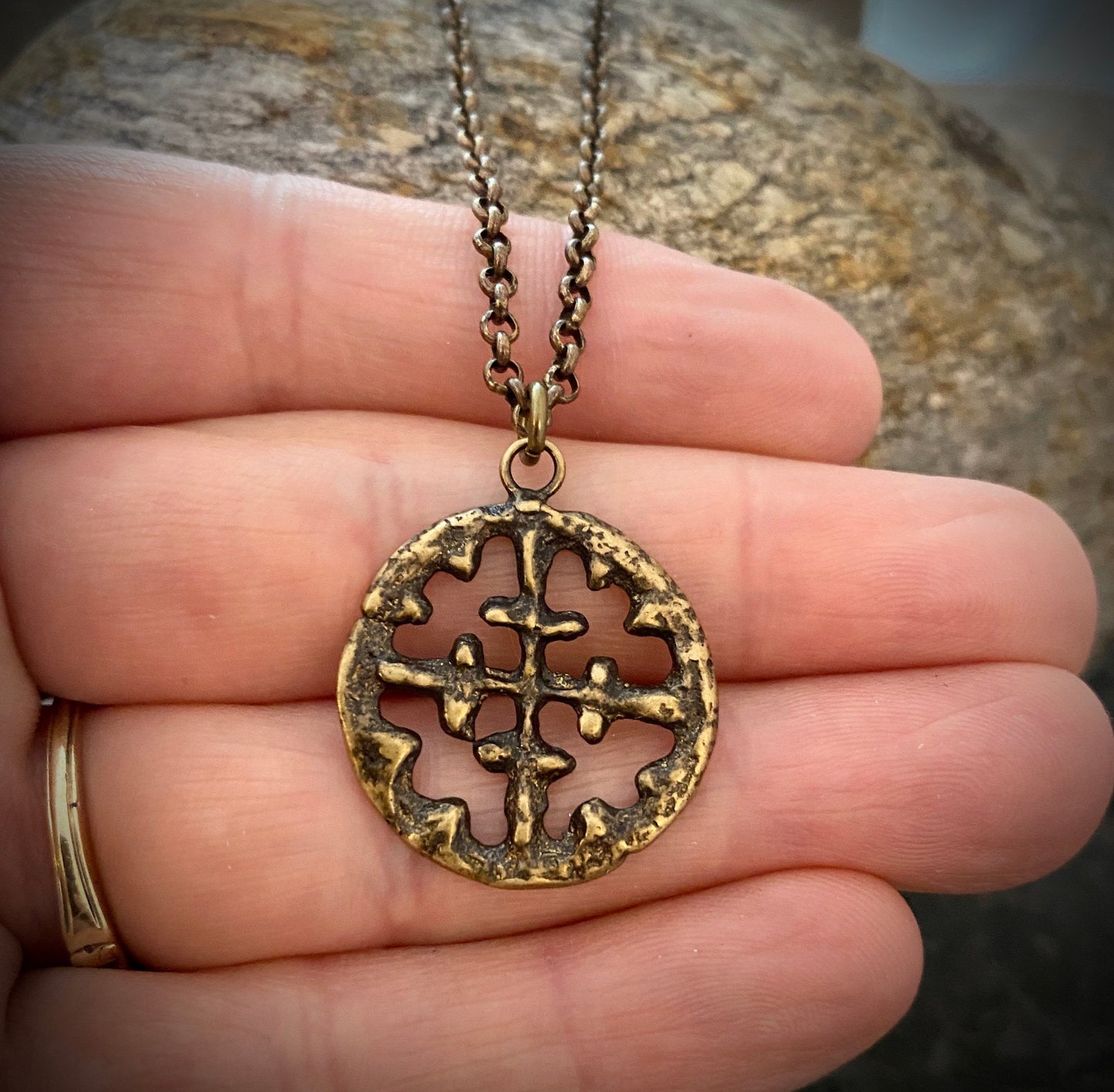 Men's Necklace, Viking Era Cross Produced from Original 10th Century Piece, Antiqued Brass Unisex Jewelry, 20 or 24 Inch Chain, BR-016