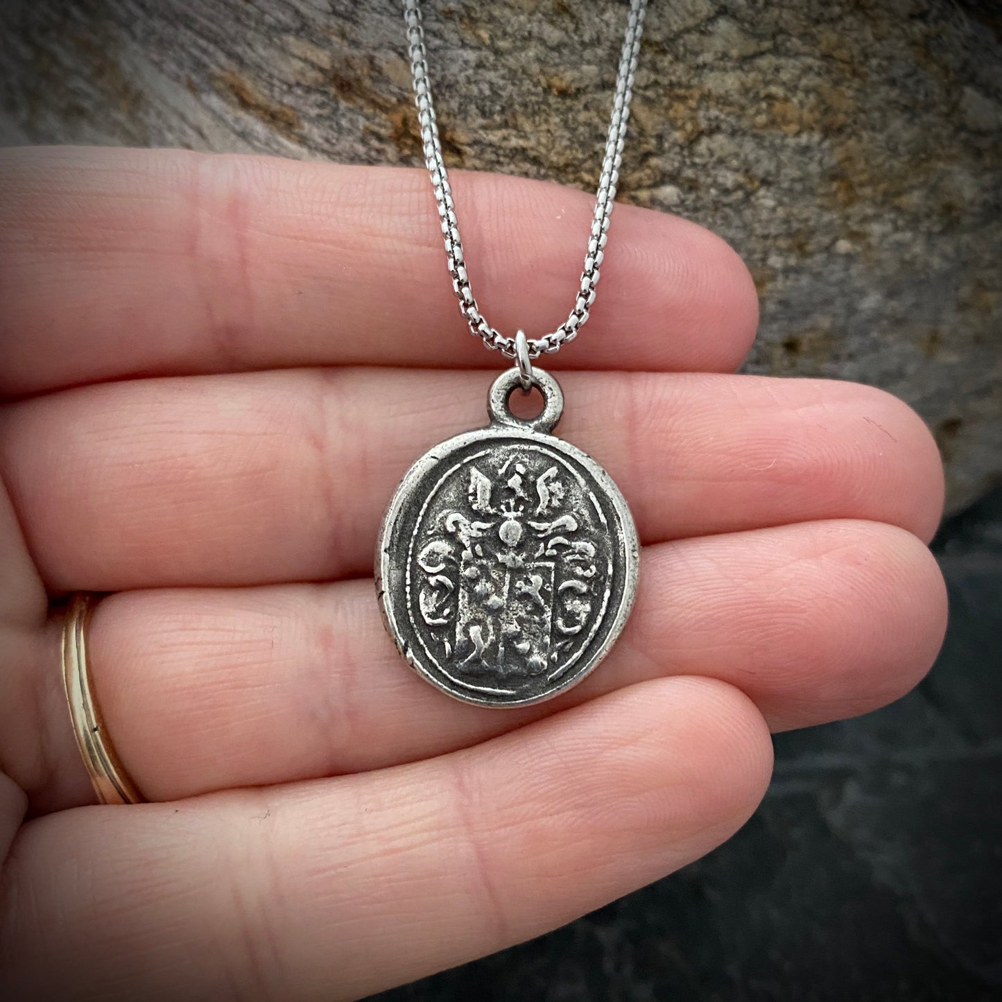 Men's necklace with a wax seal charm, stamped from original antique seal , 20 or 24 inch necklace ST-008