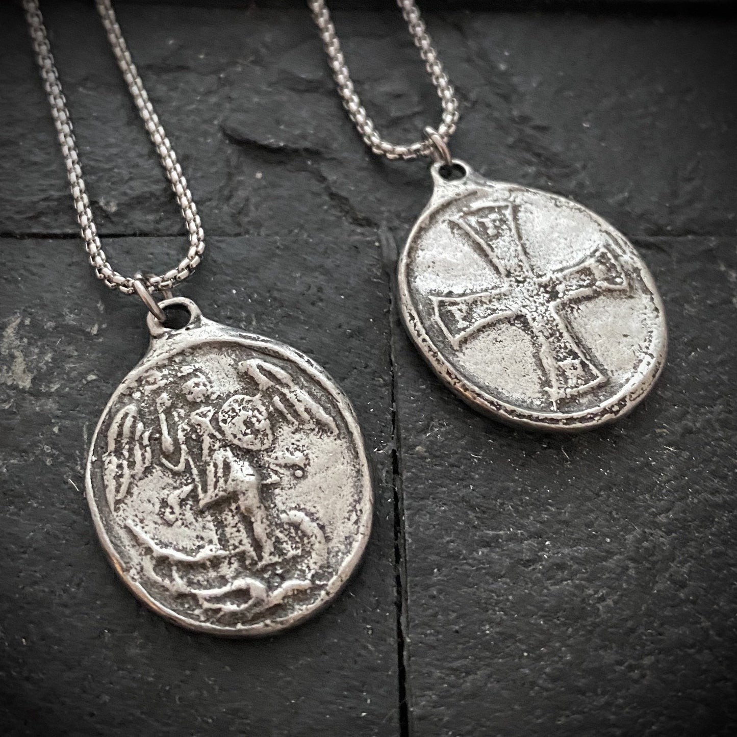 St. Michael the Archangel And Cross Medal, Men's Unisex Necklace Religious Catholic Protection Jewelry, ST-028