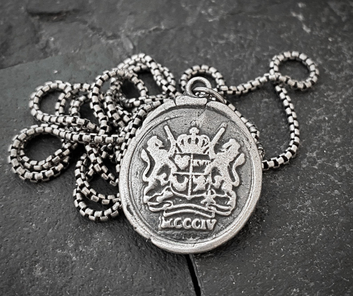 Sterling Silver Men's Necklace featuring a Heraldry Crest Seal, Unisex, SS-004