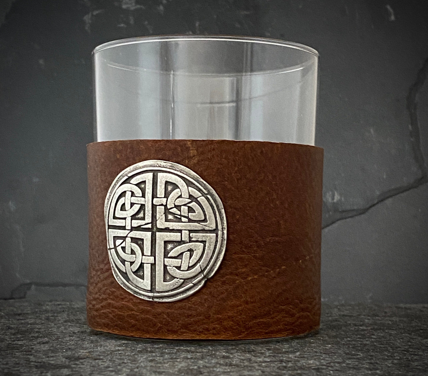 NEW - Custom Scotch Whiskey Glass, Celtic Knot, Highball Leather Wrap, Ireland, Gift, Scotch Glasses, Irish, Celtic, Bourbon Glass BW-009