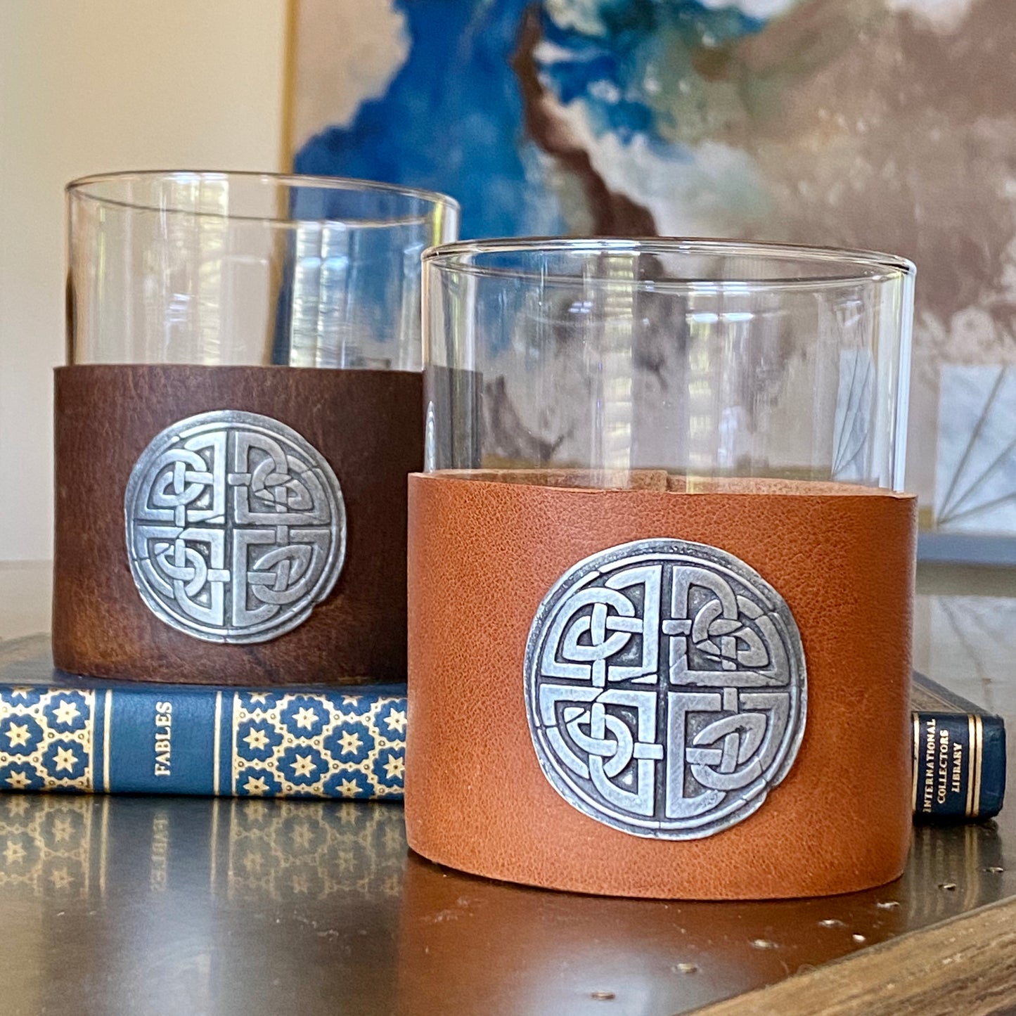 NEW - Custom Scotch Whiskey Glass, Celtic Knot, Highball Leather Wrap, Ireland, Gift, Scotch Glasses, Irish, Celtic, Bourbon Glass BW-009