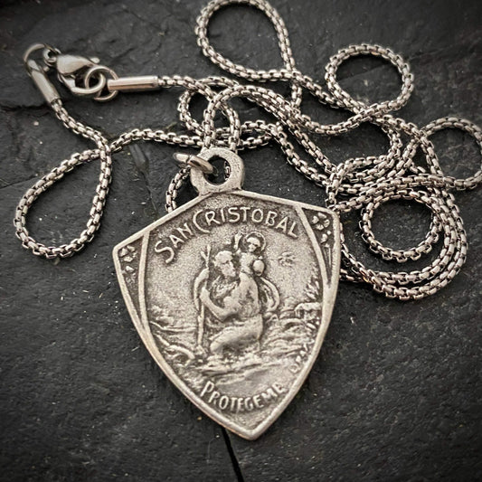 Men's St. Christopher Medal Necklace, Unisex Jewelry, Chain length in 20 or 24 inches, ST-031