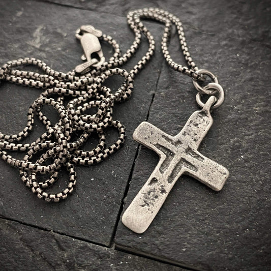 Sterling Silver Men's Cross Necklace, A Johnny LTD Original Piece with Cross made from Ancient Medieval Original, Unisex Jewelry, SS-002