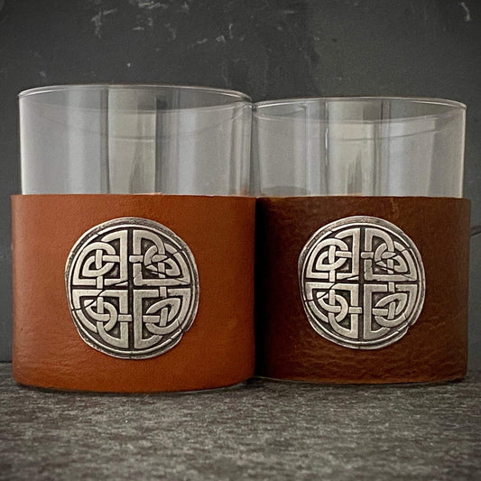 NEW - Custom Scotch Whiskey Glass, Celtic Knot, Highball Leather Wrap, Ireland, Gift, Scotch Glasses, Irish, Celtic, Bourbon Glass BW-009