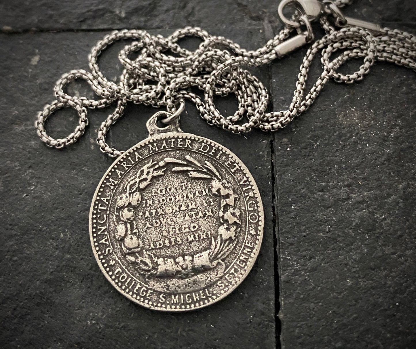 Mary Medal Necklace, Religious Jewelry, Catholic Mens Gift, 20 or 24 inches, ST-027
