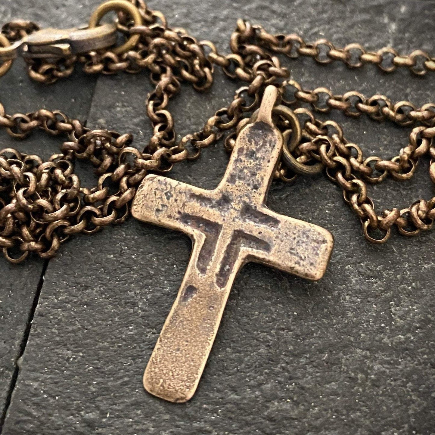 Johnny LTD Original Piece - Brass Men's Necklace with Bronze Cross made from Ancient Medieval Original, 20 or 24 inches, BR-004