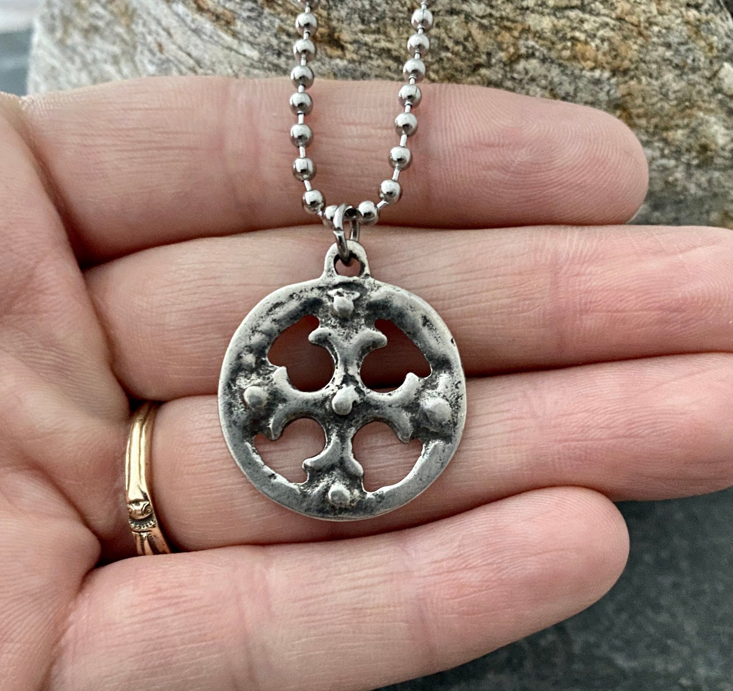 Men's necklace created from an ancient Viking cross, unisex, antiqued pewter, Men's Fashion, 20 to 24 inch chain -  ST-018