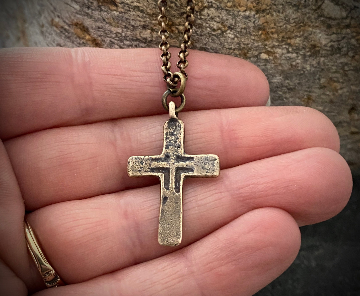 Johnny LTD Original Piece - Brass Men's Necklace with Bronze Cross made from Ancient Medieval Original, 20 or 24 inches, BR-004