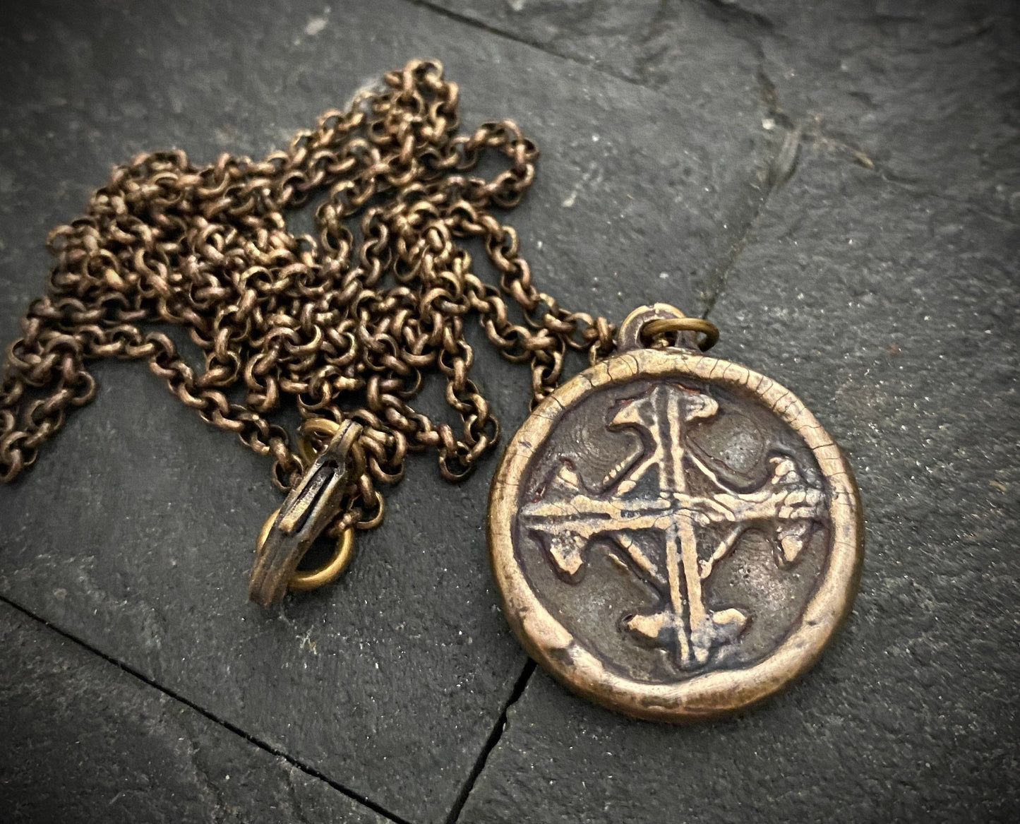 Serenity Prayer Necklace, Men's Soldered Bronze Pendant with Cross, Unisex Jewelry Gift, Faith, BR-043
