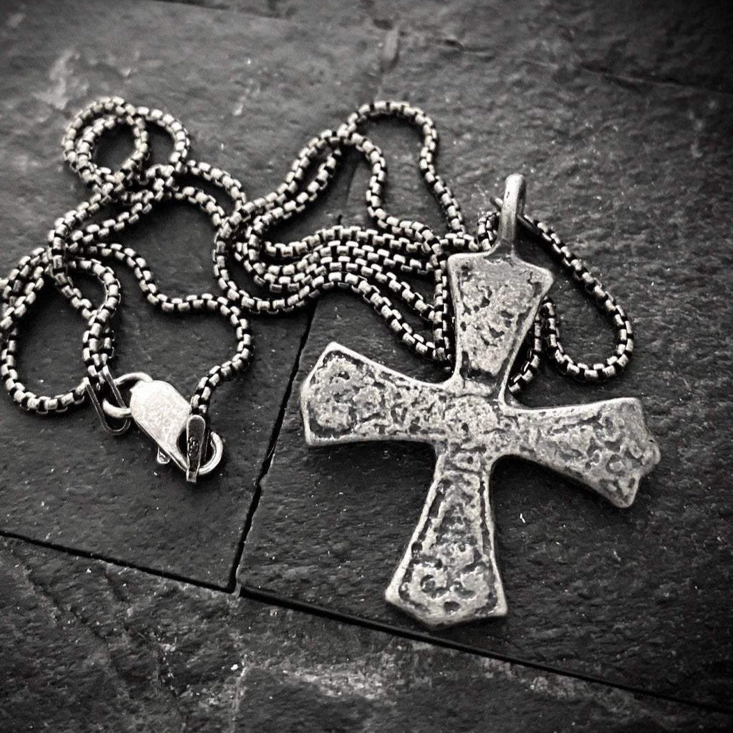 Sterling Silver Ancient Maltese Cross, Men's Religious Jewelry, Unisex Necklace, Medieval Cross, SS-013