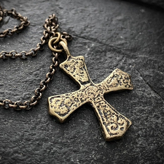 Bronze Ancient Maltese Cross, Men's Religious Jewelry, Unisex Necklace, Cast from Original Medieval Cross, BR-045
