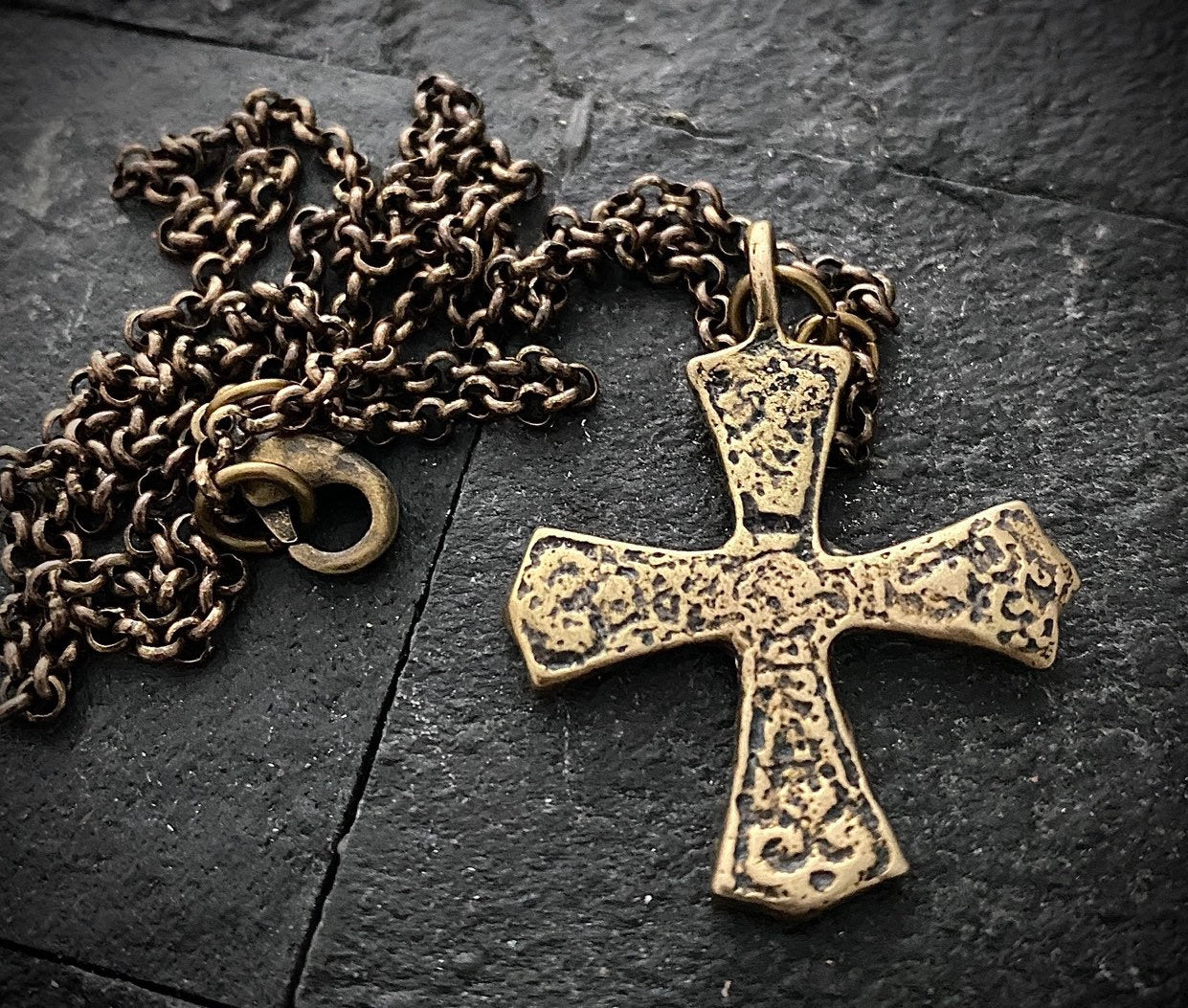 Bronze Ancient Maltese Cross, Men's Religious Jewelry, Unisex Necklace, Cast from Original Medieval Cross, BR-045