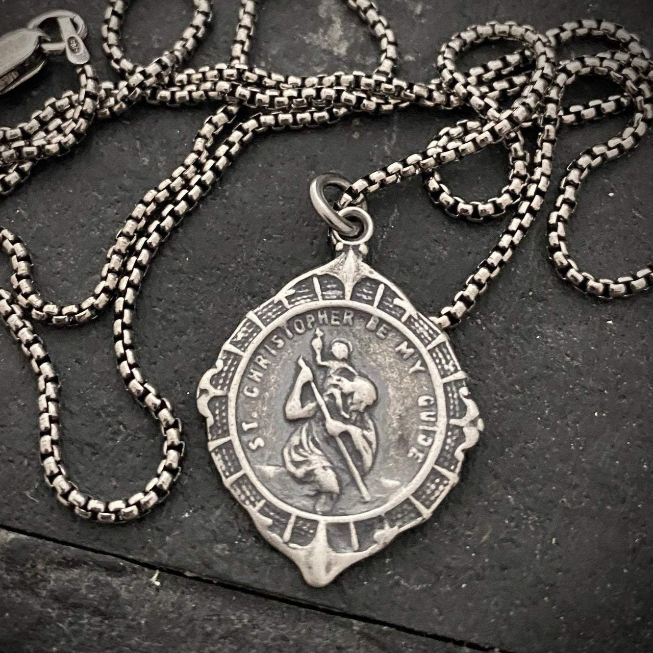 St. Christopher Sterling Silver Necklace, Johnny LTD  featuring a Catholic Medal, Vintage, Unisex Necklace, SS-001