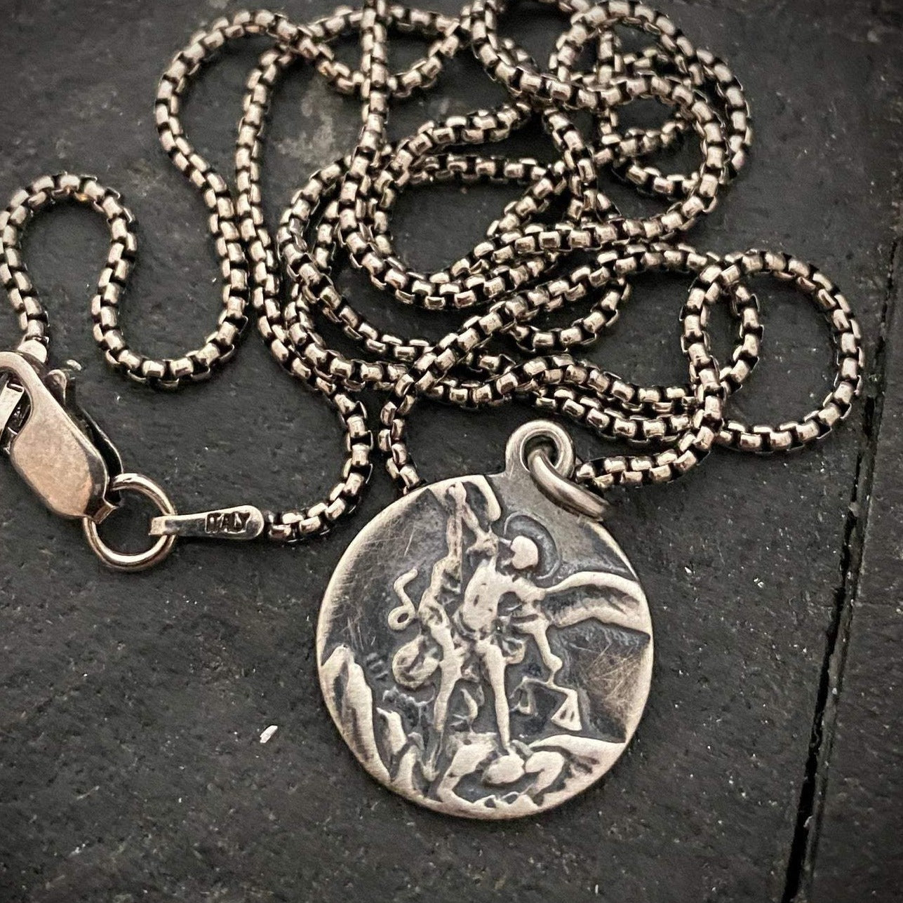 Sterling Silver Men's St. Michael Vintage Style Catholic Medal, Unisex Necklace, SS-006