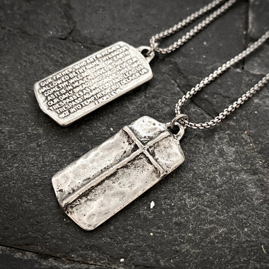 The Lord's Prayer Necklace, Men's Pendant with Cross and Stainless Steel Necklace, Unisex Jewelry Gift, Faith, ST-036