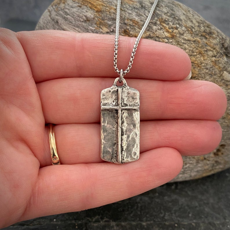 The Lord's Prayer Necklace, Men's Pendant with Cross and Stainless Steel Necklace, Unisex Jewelry Gift, Faith, ST-036