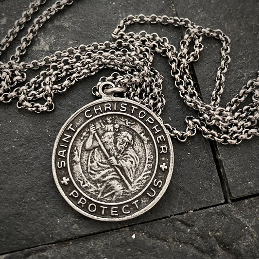 Men's Necklace St. Christopher - Protection, Unisex Necklace, 20 or 24 inch Stainless Steel Necklace ST-037
